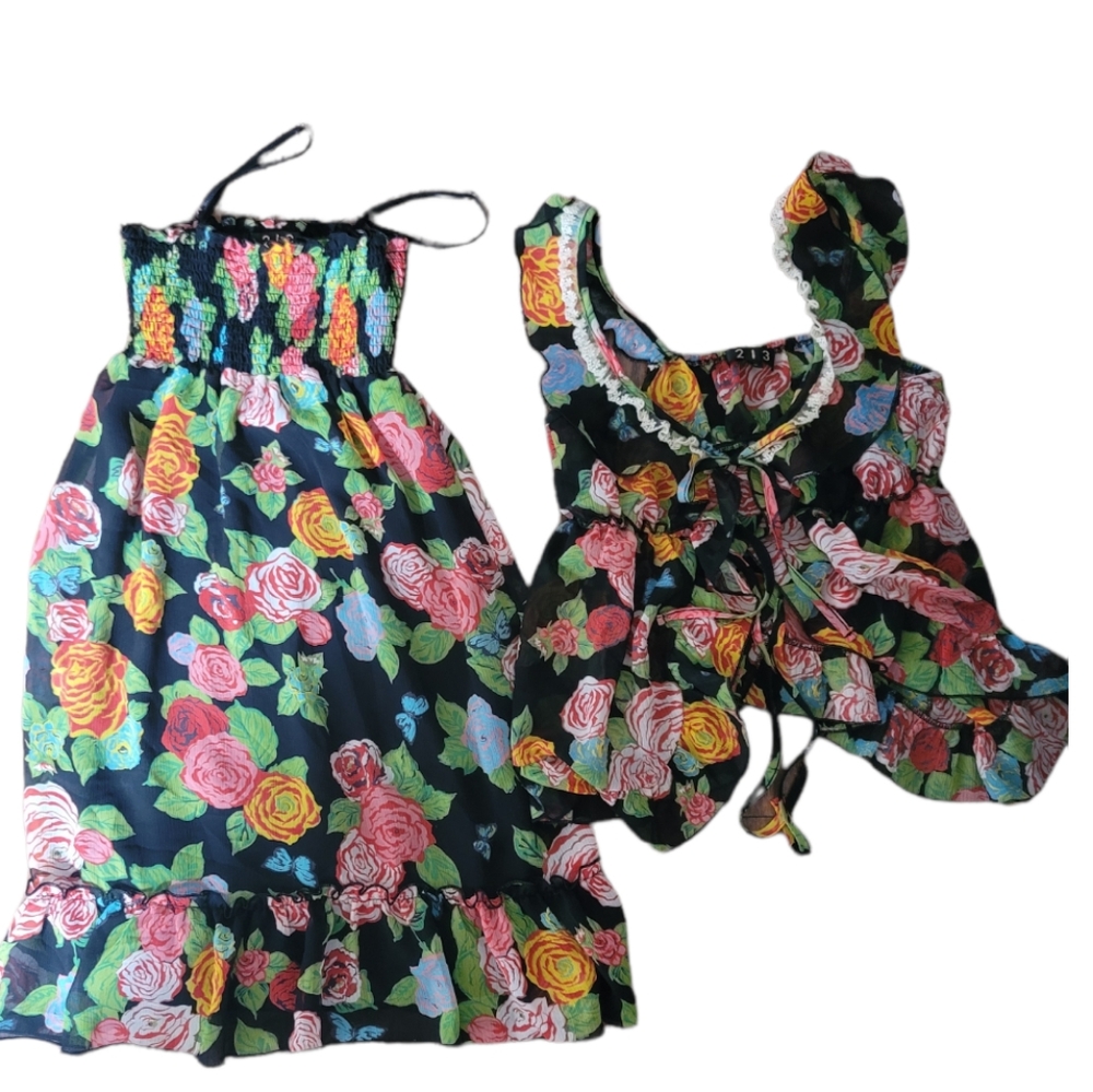 213 floral dress with cover up top (2 pieces)